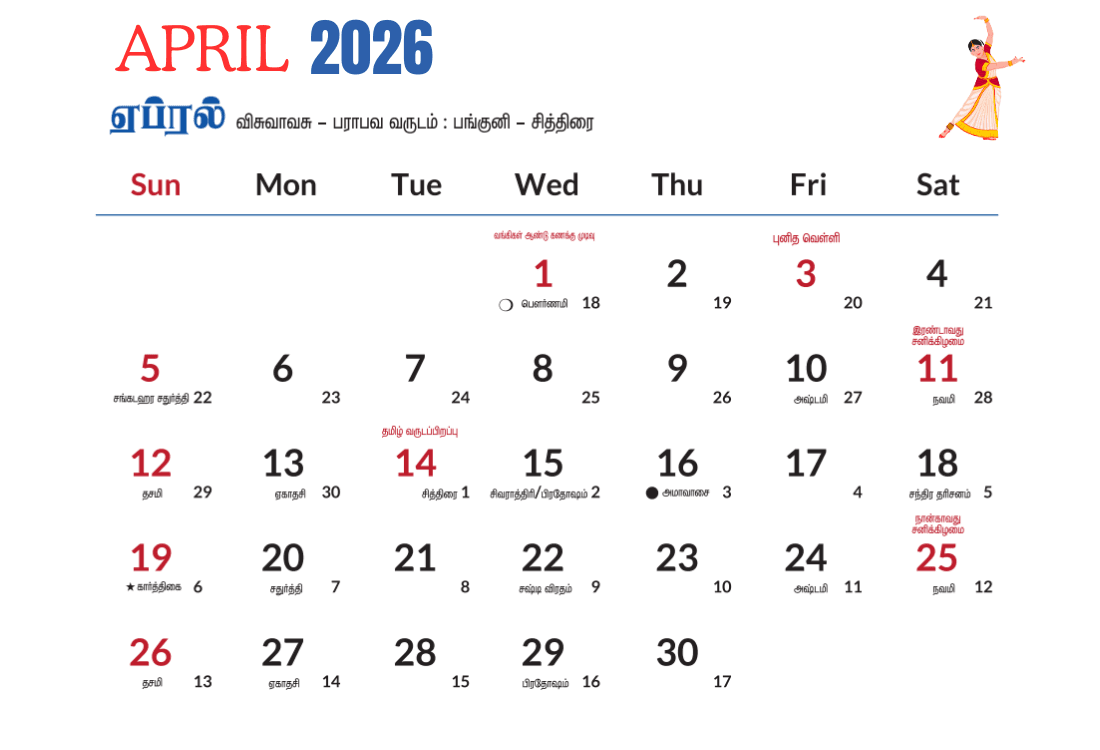 Tamil Calendar April 2026